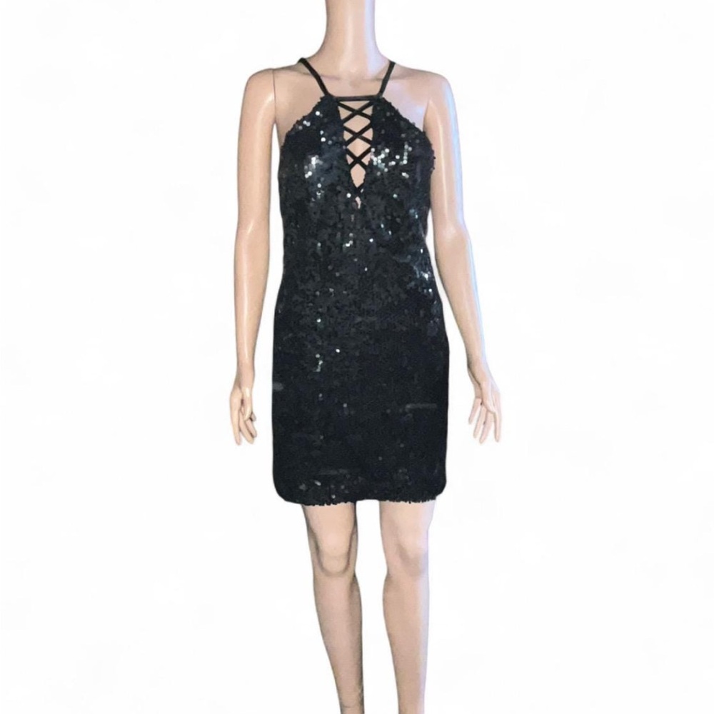 Elegant Black Sequin & Velvet Dress, Strappy Dress